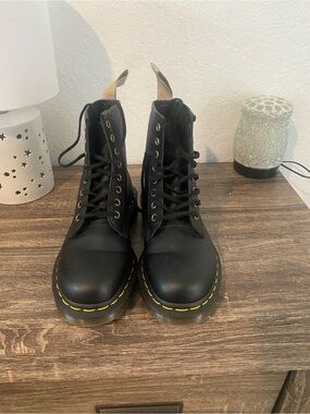 Dr. Martens Black Lace-Up Boots with Yellow Stitching